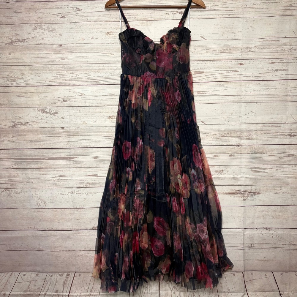 Lulu's Black Floral Maxi Dress with Pink & Green Accents